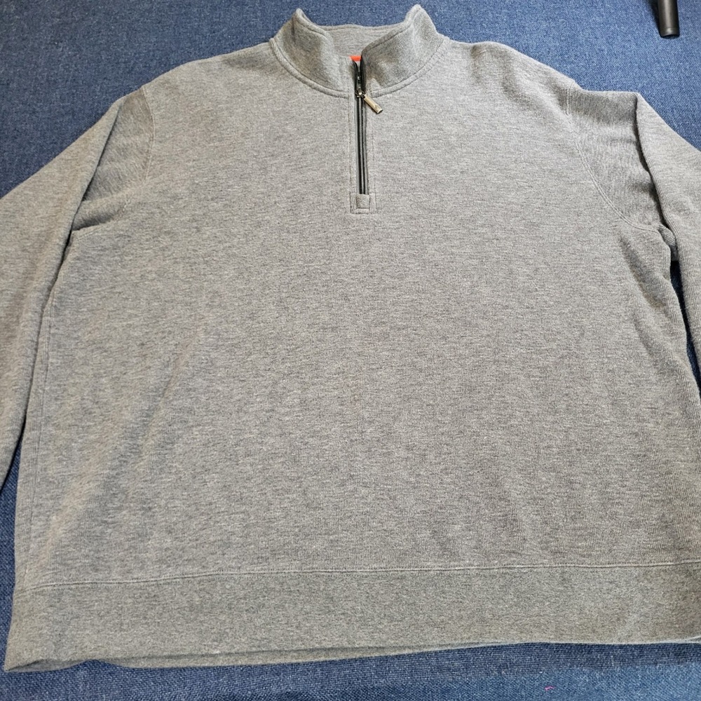 Orvis Mens XL Gray Pima Cotton Tencel Quarter Zip Pullover Sweater Heathered